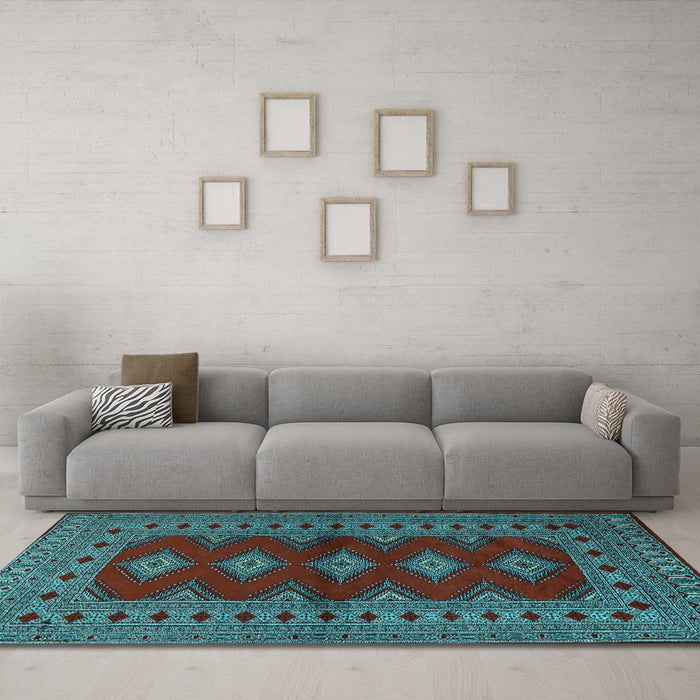 Machine Washable Persian Light Blue Traditional Rug in a Living Room, wshtr2476lblu