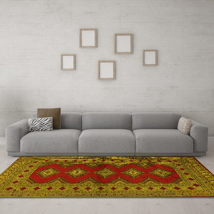 Machine Washable Persian Yellow Traditional Rug in a Living Room, wshtr2476yw