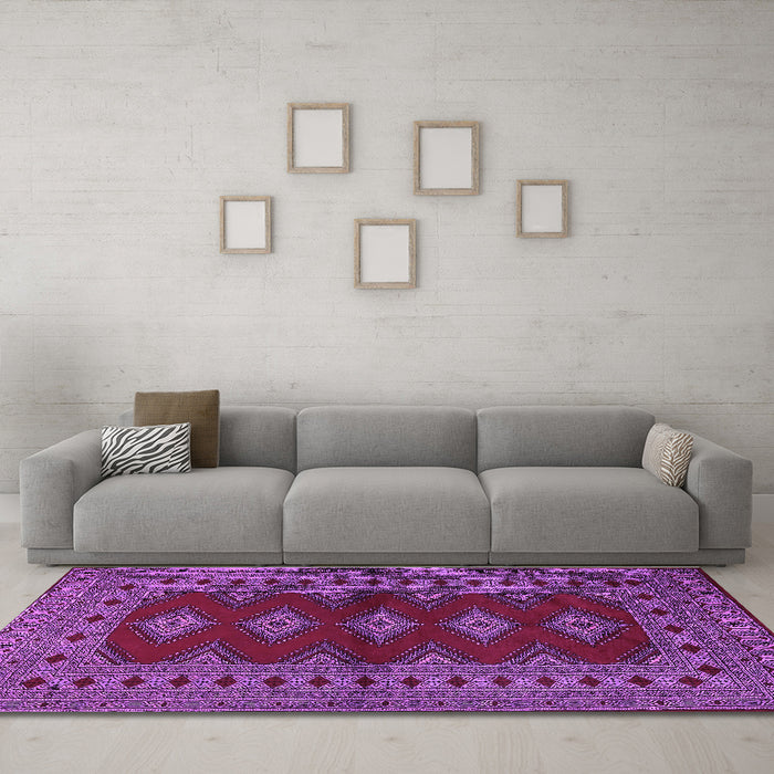 Machine Washable Persian Purple Traditional Area Rugs in a Living Room, wshtr2476pur