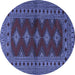 Round Machine Washable Persian Blue Traditional Rug, wshtr2476blu