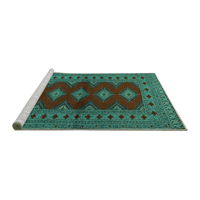 Sideview of Machine Washable Persian Turquoise Traditional Area Rugs, wshtr2476turq