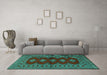 Machine Washable Persian Turquoise Traditional Area Rugs in a Living Room,, wshtr2476turq