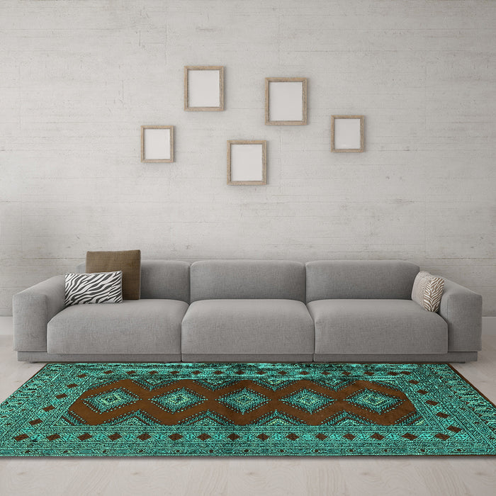 Machine Washable Persian Turquoise Traditional Area Rugs in a Living Room,, wshtr2476turq