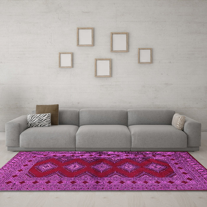 Machine Washable Persian Pink Traditional Rug in a Living Room, wshtr2476pnk