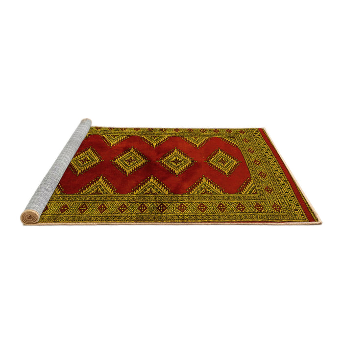Sideview of Machine Washable Southwestern Yellow Country Rug, wshtr2477yw