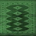 Square Machine Washable Southwestern Emerald Green Country Area Rugs, wshtr2477emgrn