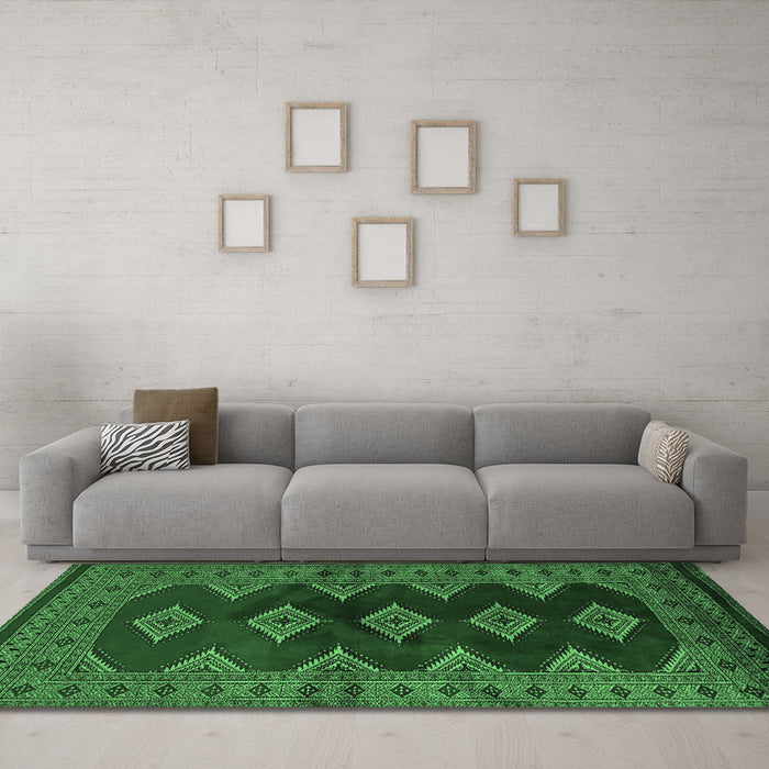 Machine Washable Southwestern Emerald Green Country Area Rugs in a Living Room,, wshtr2477emgrn