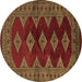 Round Machine Washable Southwestern Brown Country Rug, wshtr2477brn