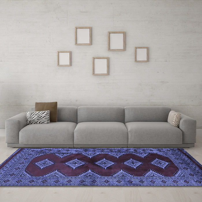 Machine Washable Southwestern Blue Country Rug in a Living Room, wshtr2477blu
