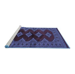 Sideview of Machine Washable Southwestern Blue Country Rug, wshtr2477blu