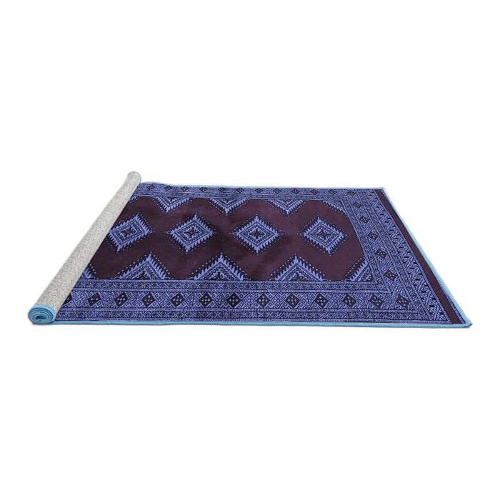 Sideview of Machine Washable Southwestern Blue Country Rug, wshtr2477blu