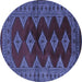 Round Machine Washable Southwestern Blue Country Rug, wshtr2477blu