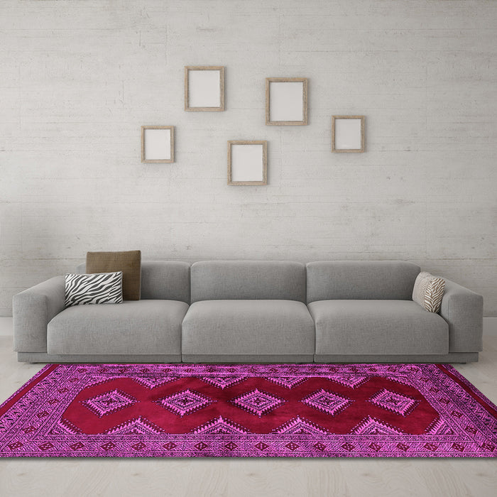 Machine Washable Southwestern Pink Country Rug in a Living Room, wshtr2477pnk