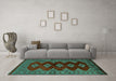 Machine Washable Southwestern Turquoise Country Area Rugs in a Living Room,, wshtr2477turq