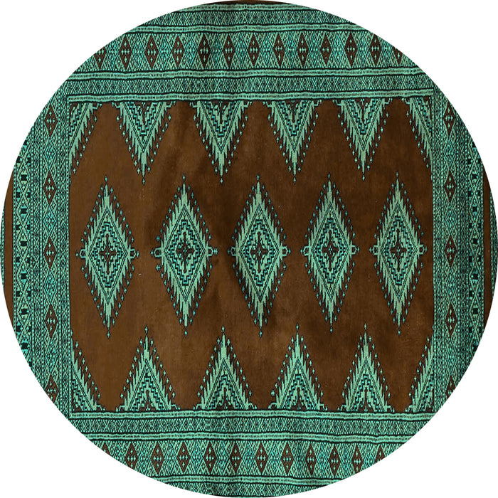 Round Southwestern Turquoise Country Rug, tr2477turq