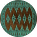 Round Southwestern Turquoise Country Rug, tr2477turq