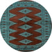 Round Southwestern Light Blue Country Rug, tr2477lblu