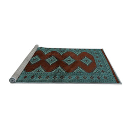 Sideview of Machine Washable Southwestern Light Blue Country Rug, wshtr2477lblu