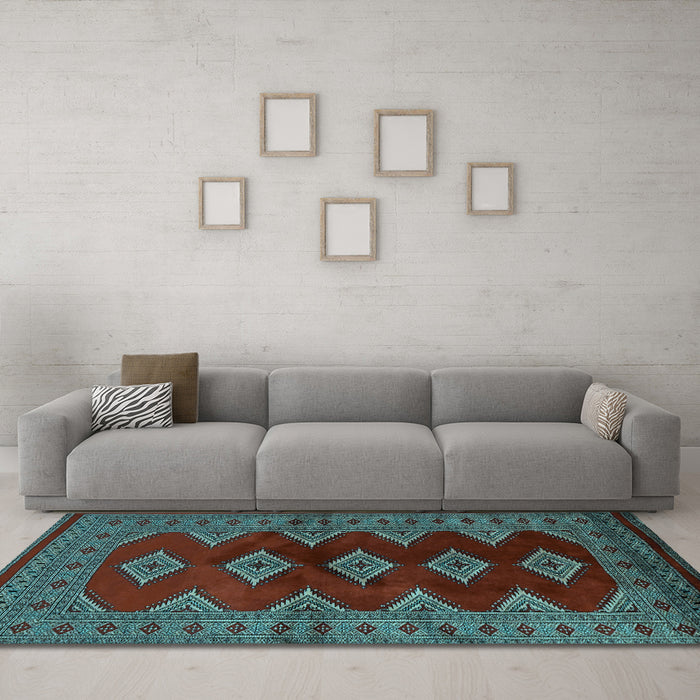 Machine Washable Southwestern Light Blue Country Rug in a Living Room, wshtr2477lblu