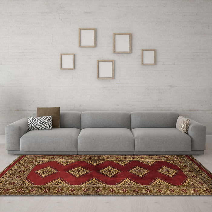 Machine Washable Southwestern Brown Country Rug in a Living Room,, wshtr2477brn
