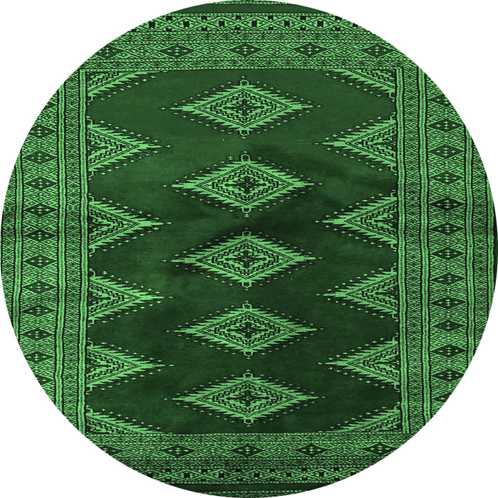 Round Southwestern Emerald Green Country Rug, tr2477emgrn