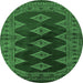 Round Southwestern Emerald Green Country Rug, tr2477emgrn