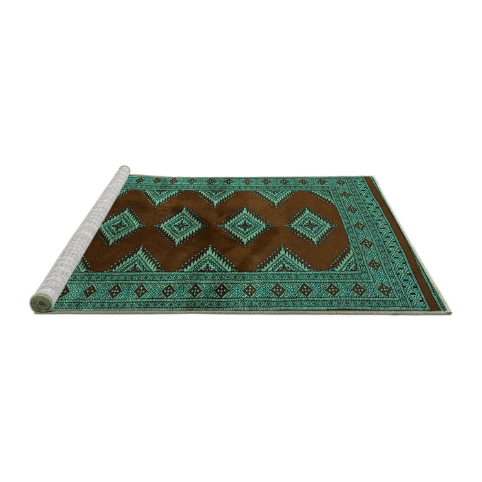 Sideview of Machine Washable Southwestern Turquoise Country Area Rugs, wshtr2477turq