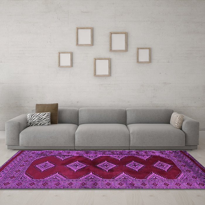 Machine Washable Southwestern Purple Country Area Rugs in a Living Room, wshtr2477pur