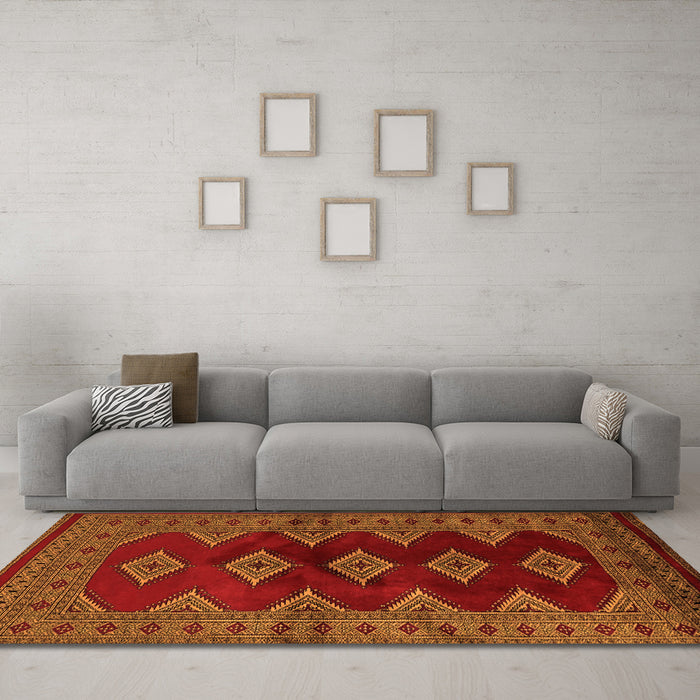 Machine Washable Southwestern Orange Country Area Rugs in a Living Room, wshtr2477org