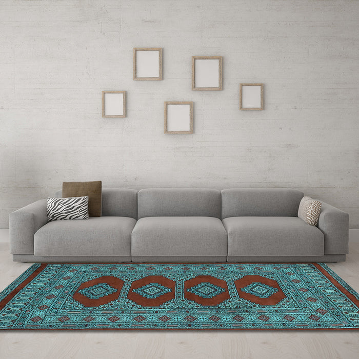 Machine Washable Southwestern Light Blue Country Rug in a Living Room, wshtr2478lblu