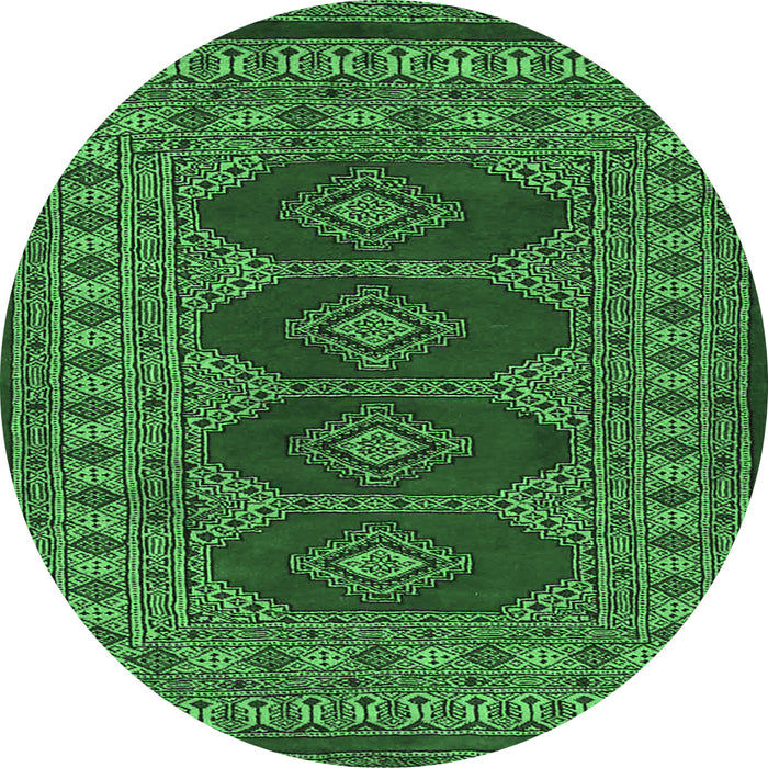 Round Machine Washable Southwestern Emerald Green Country Area Rugs, wshtr2478emgrn