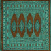 Square Machine Washable Southwestern Turquoise Country Area Rugs, wshtr2478turq