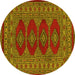 Round Machine Washable Southwestern Yellow Country Rug, wshtr2478yw