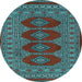 Round Machine Washable Southwestern Light Blue Country Rug, wshtr2478lblu