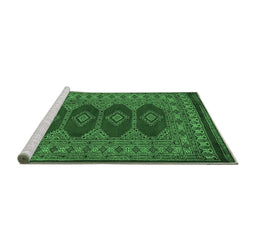 Sideview of Machine Washable Southwestern Emerald Green Country Area Rugs, wshtr2478emgrn