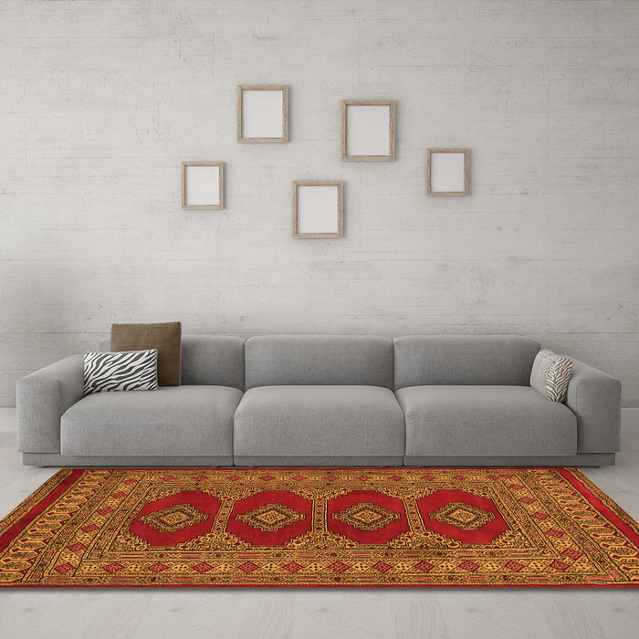 Machine Washable Southwestern Orange Country Area Rugs in a Living Room, wshtr2478org