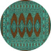 Round Machine Washable Southwestern Turquoise Country Area Rugs, wshtr2478turq