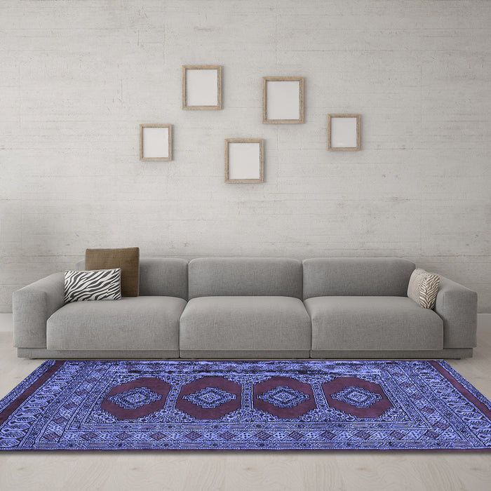 Machine Washable Southwestern Blue Country Rug in a Living Room, wshtr2478blu