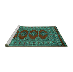 Sideview of Machine Washable Southwestern Turquoise Country Area Rugs, wshtr2478turq