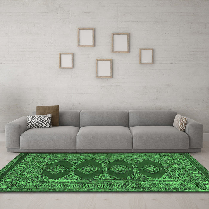 Machine Washable Southwestern Emerald Green Country Area Rugs in a Living Room,, wshtr2478emgrn