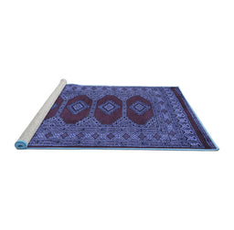 Sideview of Machine Washable Southwestern Blue Country Rug, wshtr2478blu