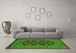 Machine Washable Southwestern Green Country Area Rugs in a Living Room,, wshtr2478grn