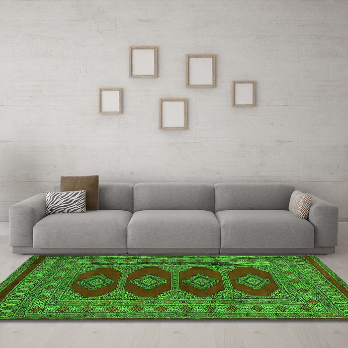 Machine Washable Southwestern Green Country Area Rugs in a Living Room,, wshtr2478grn