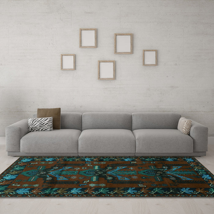 Machine Washable Animal Turquoise Traditional Area Rugs in a Living Room,, wshtr2479turq