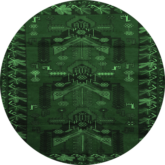 Round Animal Emerald Green Traditional Rug, tr2479emgrn