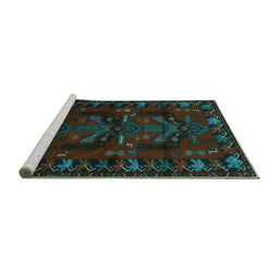 Sideview of Machine Washable Animal Turquoise Traditional Area Rugs, wshtr2479turq