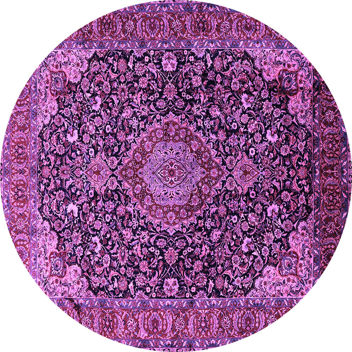 Round Machine Washable Medallion Purple Traditional Area Rugs, wshtr247pur