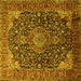 Square Machine Washable Medallion Yellow Traditional Rug, wshtr247yw