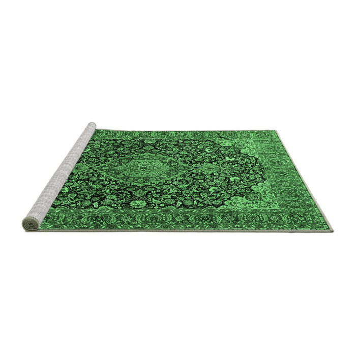 Sideview of Machine Washable Medallion Emerald Green Traditional Area Rugs, wshtr247emgrn