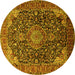 Round Machine Washable Medallion Yellow Traditional Rug, wshtr247yw